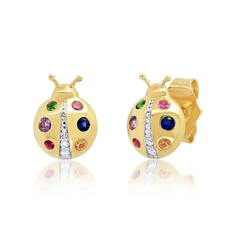 Fashionable Jewelry 925 Sterling Silver Minimalist Ladybug Colorful Stone Earrings Wholesale Earring