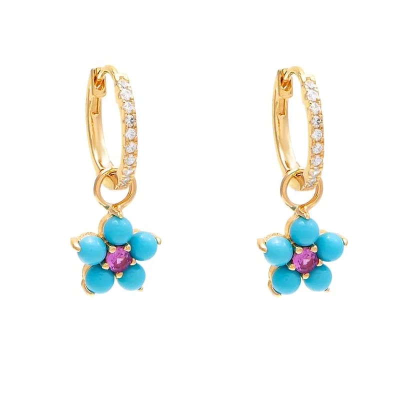 Customize Jewelry Manufacturer Stone Flower Drop Earrings Huggies Earring With Flower Charm For Women Gift Drop Earrings