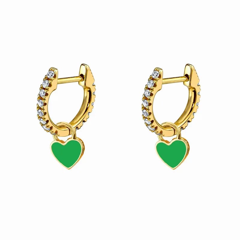 Fashion Colorful Enamel And Stone Hoop Heart Drop Earrings Jewelry Women Drop Earrings