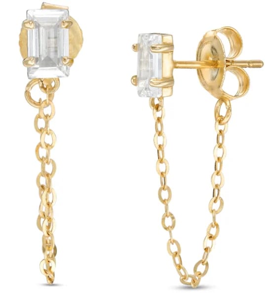 Fashionable Trendy Gold Plated Chain Earring Cubic Zirconia Natural Stone Brass Chains Earrings Women Drop Earrings