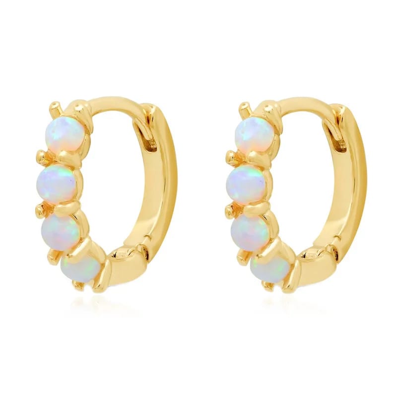 High Quality Delicate Women Jewelry 18k Gold Plated 925 Silver Gemstone White Opal Huggie Earrings Huggie Earrings