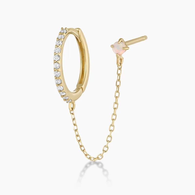 Newest Fashion 925 Sterling Silver Jewelry Gold Vermeil Diamond And Opal Chain Huggie Huggie Earrings
