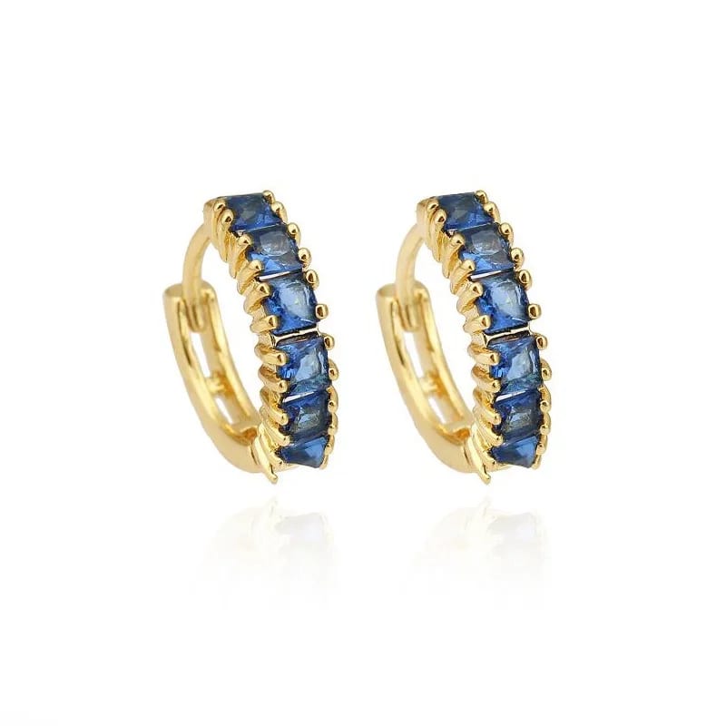 Wholesale Small Baguette Hoop Earrings Gold Plated Cubic Zirconia Huggie Earring Jewelry Huggie Earrings
