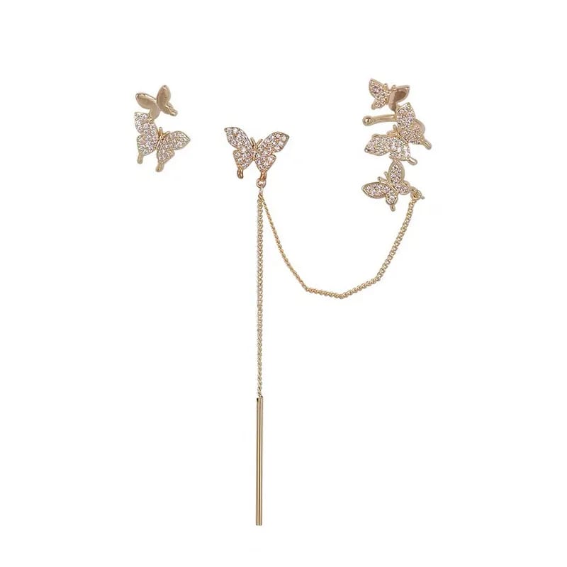 Best Style Butterfly Ear Cuff Earrings Asymmetrical 18k Gold Plate Ear Cuff Earring Multi-colour Cz Silver 925 For Women Ear Cuff