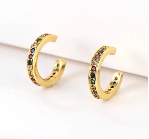 Best Seller Square Cubic Zirconia Cuff On Earrings Colorful Women New Jewelry Earrings 18k Gold Plated Ear Cuff Ear Cuff