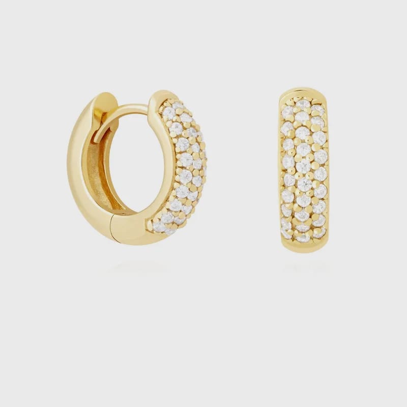 Delicate Fashion Women Hoop Earrings 18k Gold Micro Pave Cz Stone Wide Dome Chunky Hoop Earring Huggie Earrings
