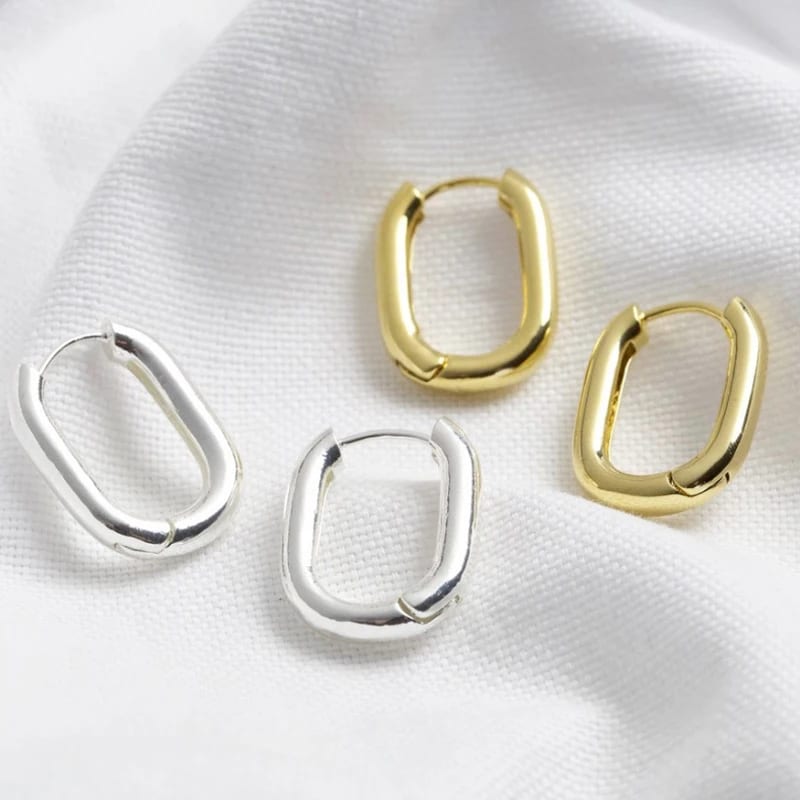 Hot Selling Fashion Paperclip Earring Curved Rectangle Oval Hoop Earrings Jewelry Huggie Earrings