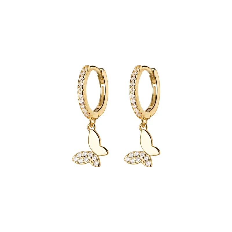 Best Seller Cubic Zirconia Brass Drop Butterfly Earrings With Silver Gold Plated Wing Earring Dangle Drop Huggie Earrings
