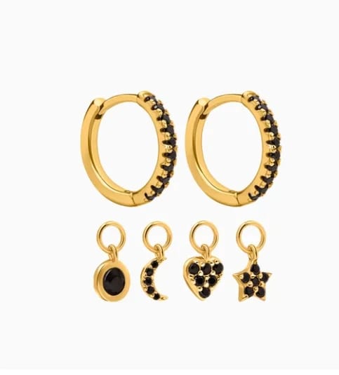 Fashion Star Moon Heart Huggies Earrings Cubic Zirconia Gold Plated Jewelry For Women Huggie Earrings
