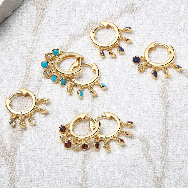 Wholesale Custom Jewelry 18k Gold Plated Colorful Stone Drop Hoop Earrings Cubic Zirconia Hoop Huggie Earring Jewelry Huggie Earrings