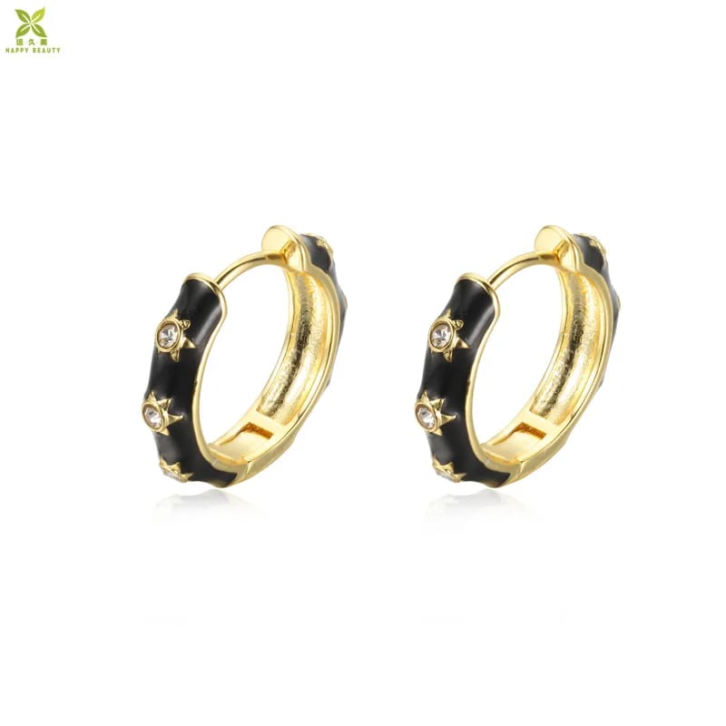 Trendy Cubic Zirconia Women Jewelry 18k Gold Plated Enamel Huggie Hoop Earrings Huggie Earrings