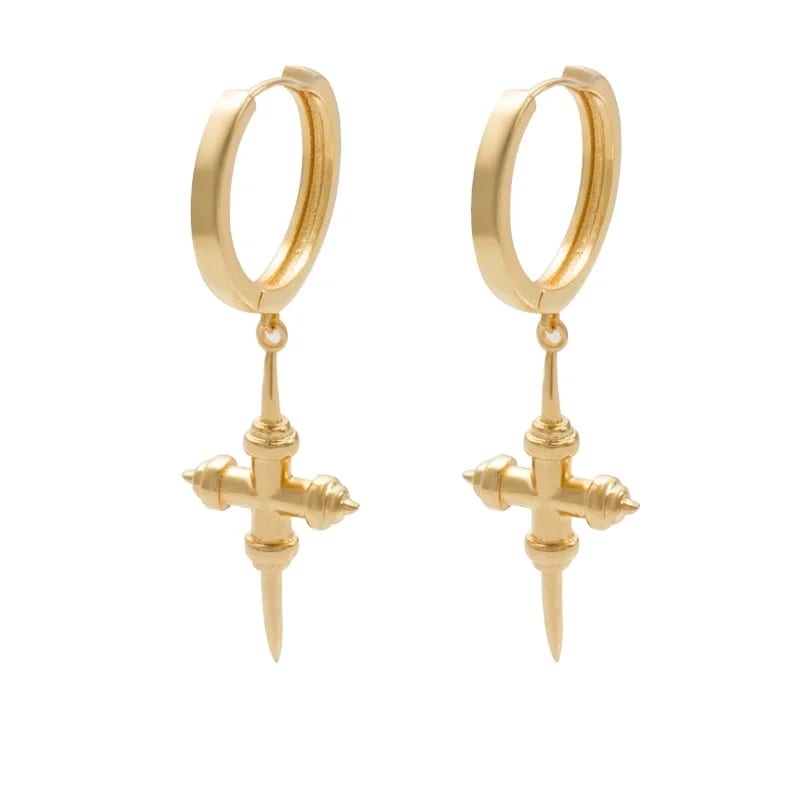 Fashion Gold Color Cross Earrings Religious Jesus Pendant Hoop Earrings Christian Jewelry Huggie Earrings