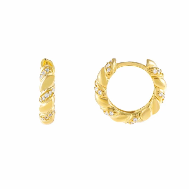 Wholesale 14k Gold Plated Cubic Zirconia X Solid Twisted Rope Huggie Hoop Earrings Huggie Earrings