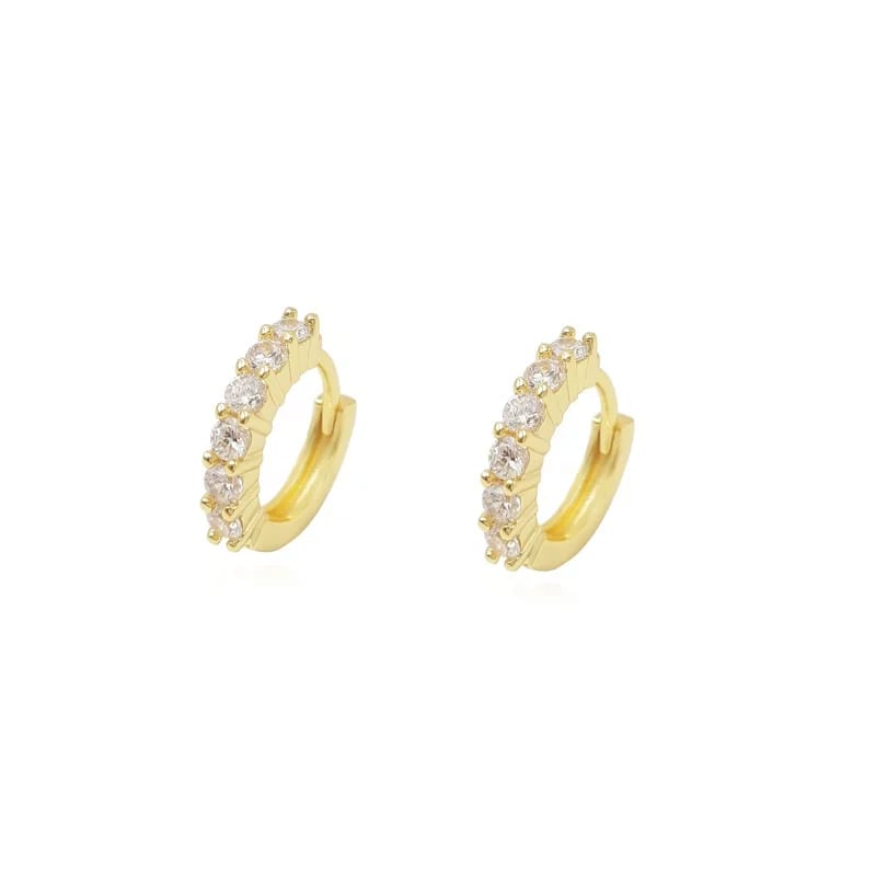 Classic 18k Gold Plated Hoop Earrings Woman Simple Fashion Pave Cz Stone Mini Huggie Earring Supplier Huggie Earrings