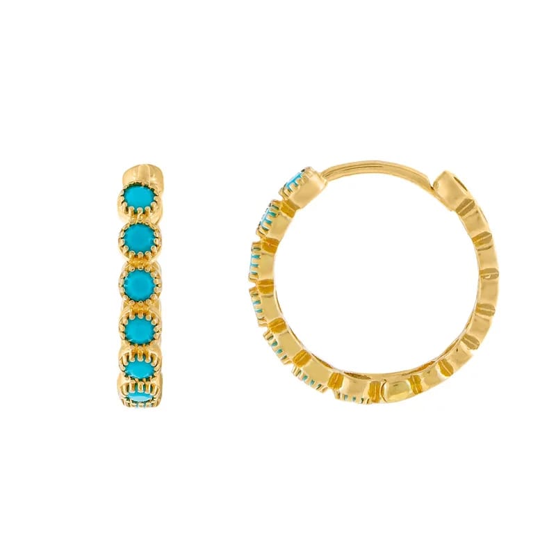 Custom Natural Gemstone Hoop Earrings 18k Gold Plated Natural Stone Turquoise Hoop Earrings Jewelry Huggie Earrings