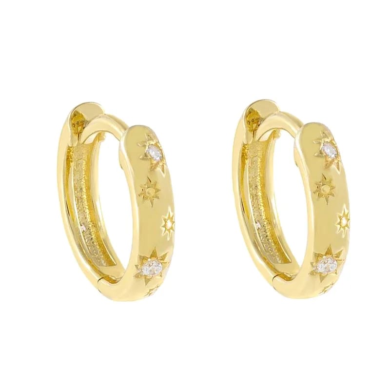 Custom Jewelry Wholesale 18k Gold Cubic Zirconia Starburst Huggie Hoop Earrings Huggie Earrings