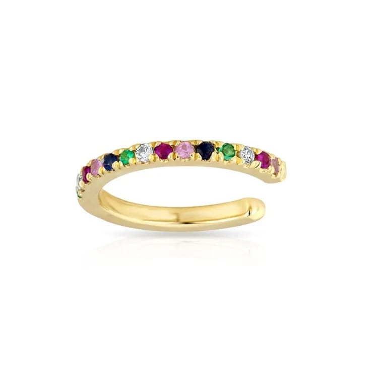 925 Sterling Silver Gold Plated Ear Cuff Earrings Colorful Rainbow Cz Ear Cuff Wholesale Ear Cuff