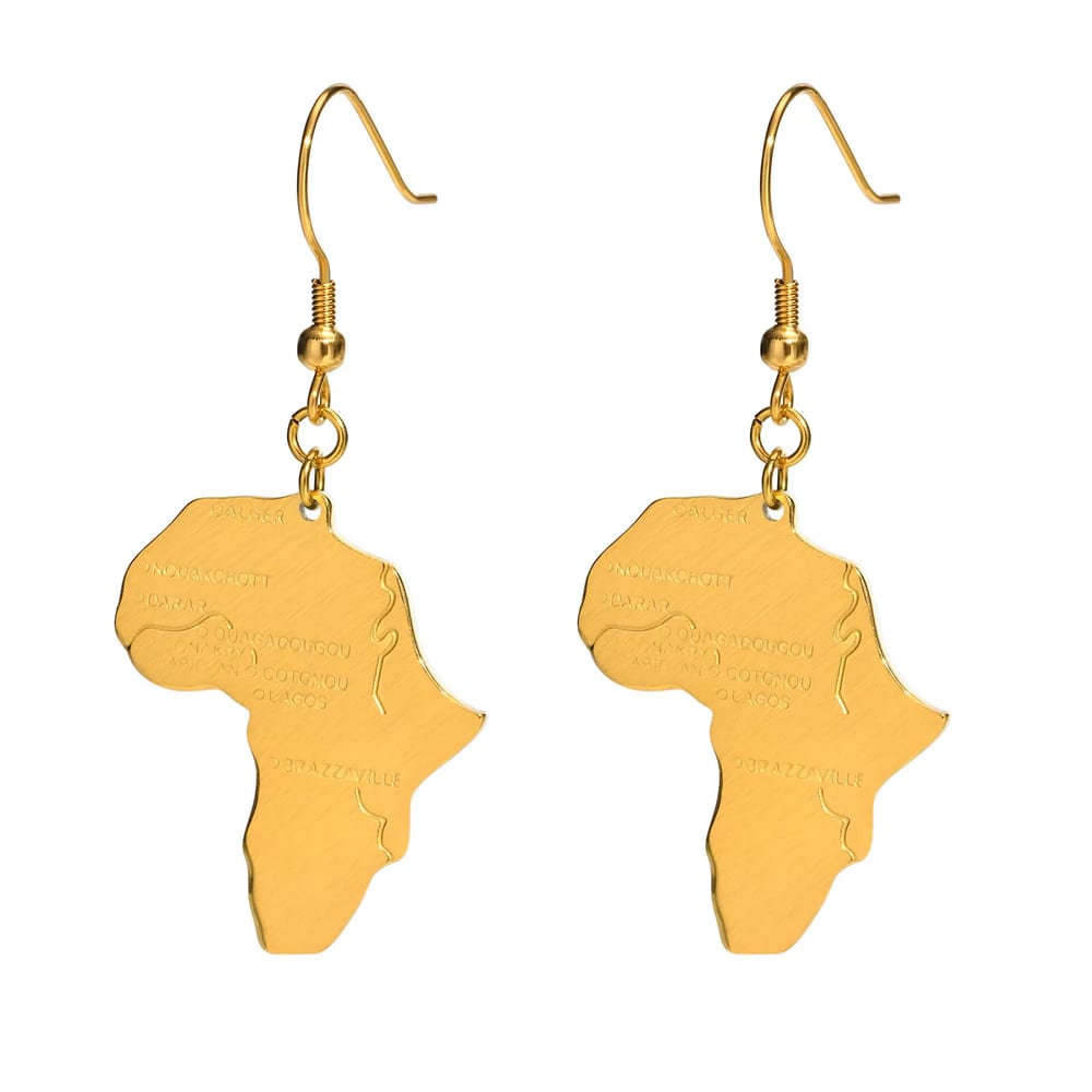 Wholesale 18k Gold Plated African Map Drop Jewelry Earrings Fashionable Drop Earrings