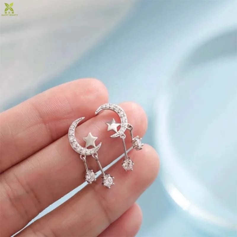 New Custom 925 Sterling Silver Dainty Tiny Shiny Crystal Women Jewelry Dangle Drop Earrings Drop Earrings