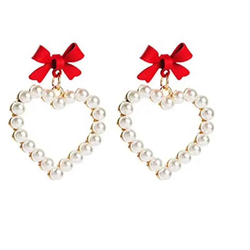 New Design Best Hot Selling Custom Jewelry Earrings Pearl Red Bow Fresh Water Pearl Stud Earring Girls Drop Earrings