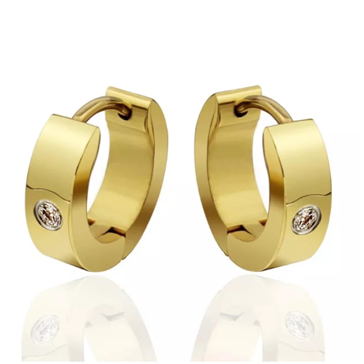 Custom Gold Plated Cubic Zirconia Round Clip Hoop Earring For Men Huggie Earrings