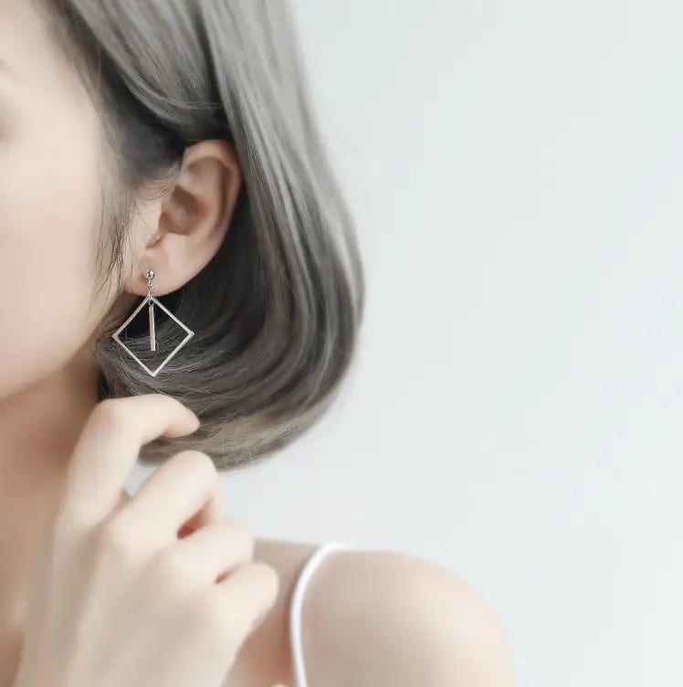 Japanese Fashion Rhombus Drop Earring,Framed 925 Silver Dangle Earing,S925 Earring Jewelry Earring