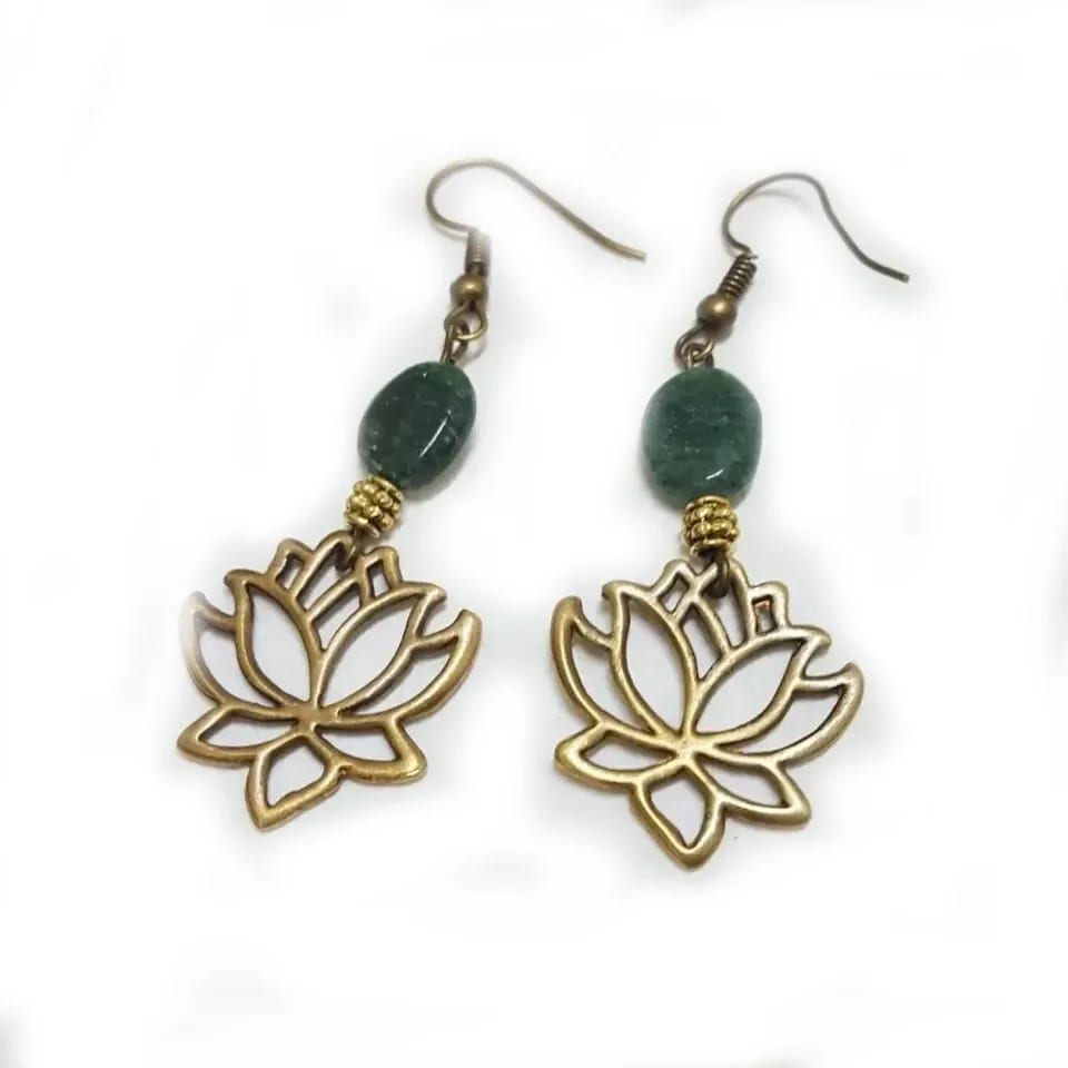 Factory Direct Sale Vintage Gold Boho Emerald Lotus Drop Earring Jewelry For Ladies Earring