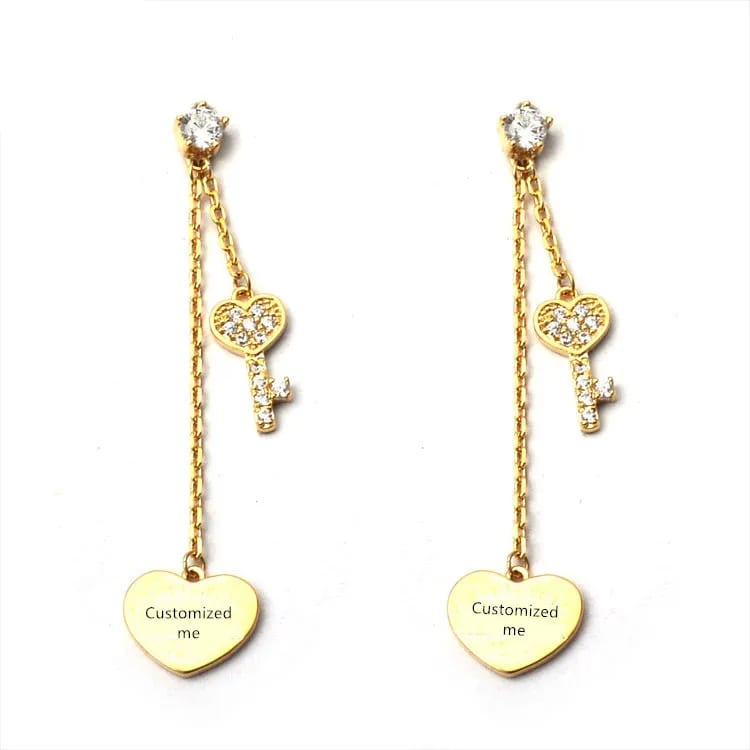 New Elegant Design Key Heart Dangle Earrings With Crystals Drop Earrings