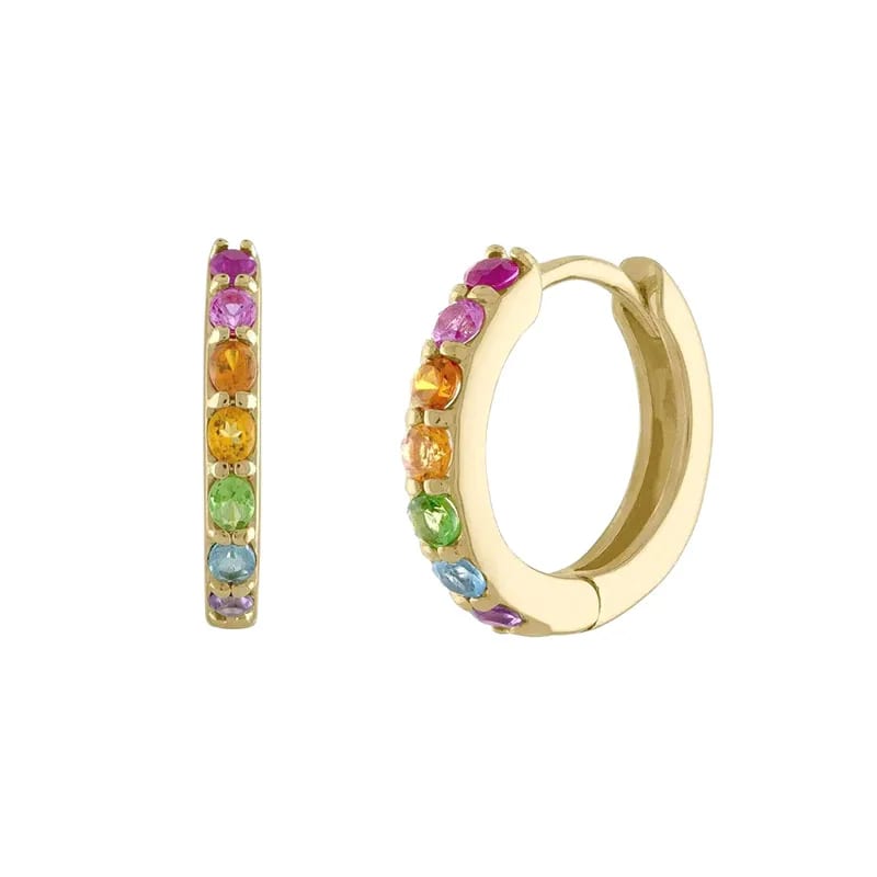 Wholesale Custom Fashion 18k Multicolor Rainbow Micro Pave Cubic Zirconia Diamond Huggie Hoop Earrings Huggie Earrings