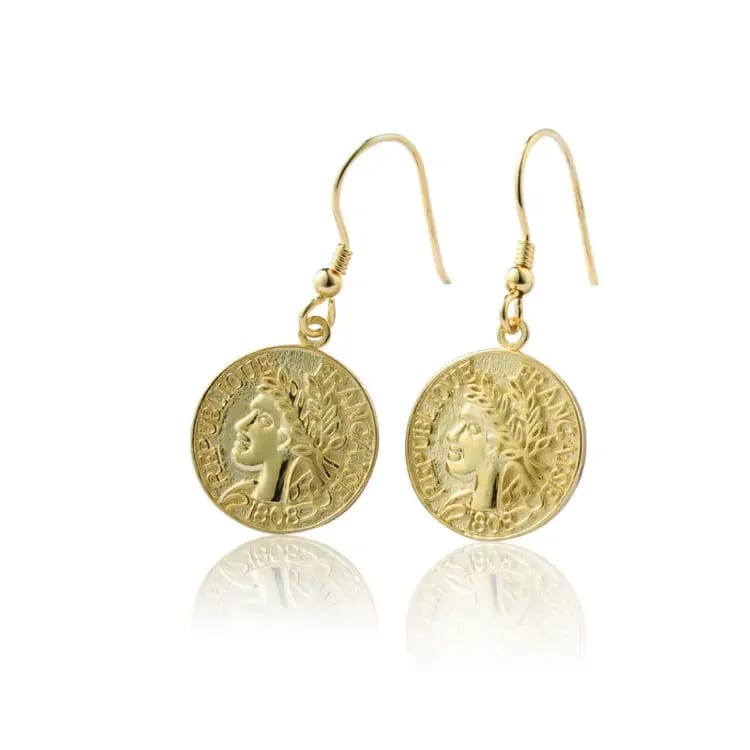 Customize Coin Earrings Vintage Gold Plated Coin Shape Hoop Retro Coin Drop Earrings Drop Earrings