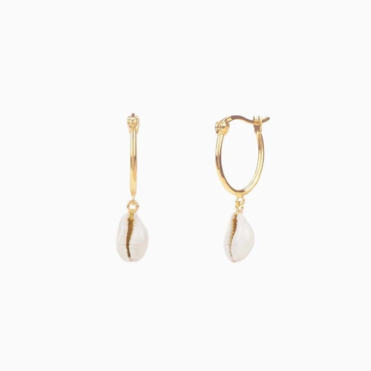 New Desgin 14k Gold Plated Cowrie Shell Huggie Hoop Earrings Drop Earrings