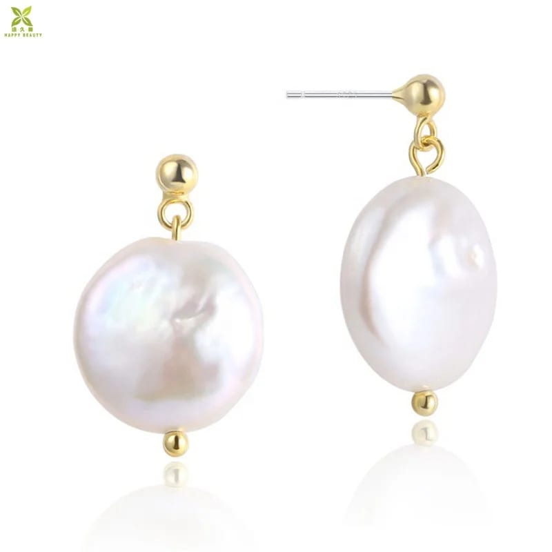 Hot Sale Vintage Style 925 Sterling Silver Luxury Gold Earrings With Freshwater Baroque Pearls Drop Earrings