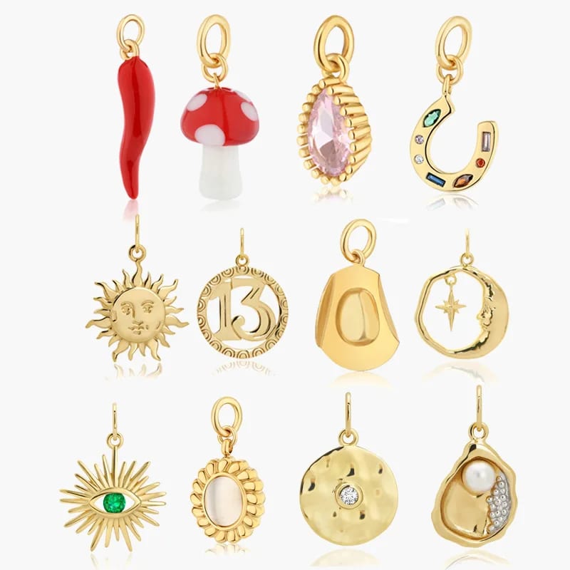Custom Personalised 18k Gold Plated Diy Accessory Mushroom Shell Initial Evil’s Eye Designer Charms Pendant Necklace For Women Openwork Beads&Charms