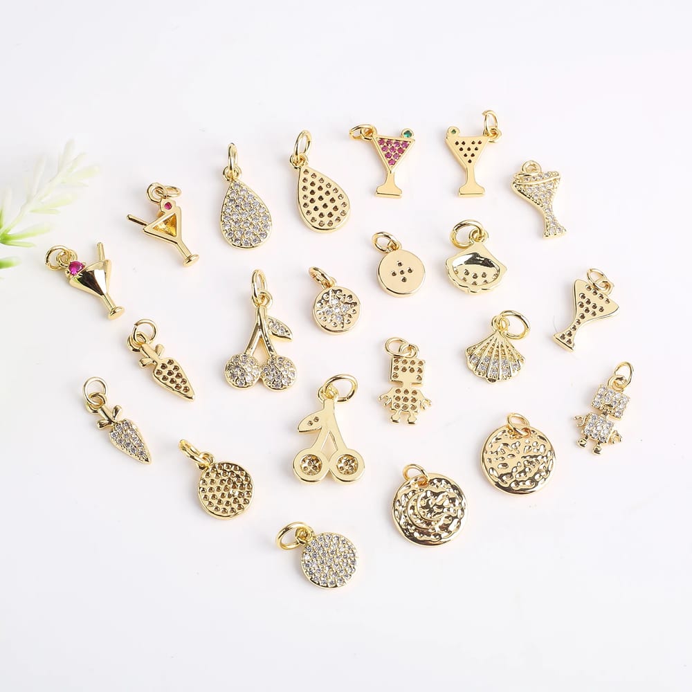 High Quality Mixed Design 18k Gold Micro-pave Zircon Small Charms Pendants Diy Bracelet Necklace Jewelry Accessories Wholesale Openwork Beads&Charms