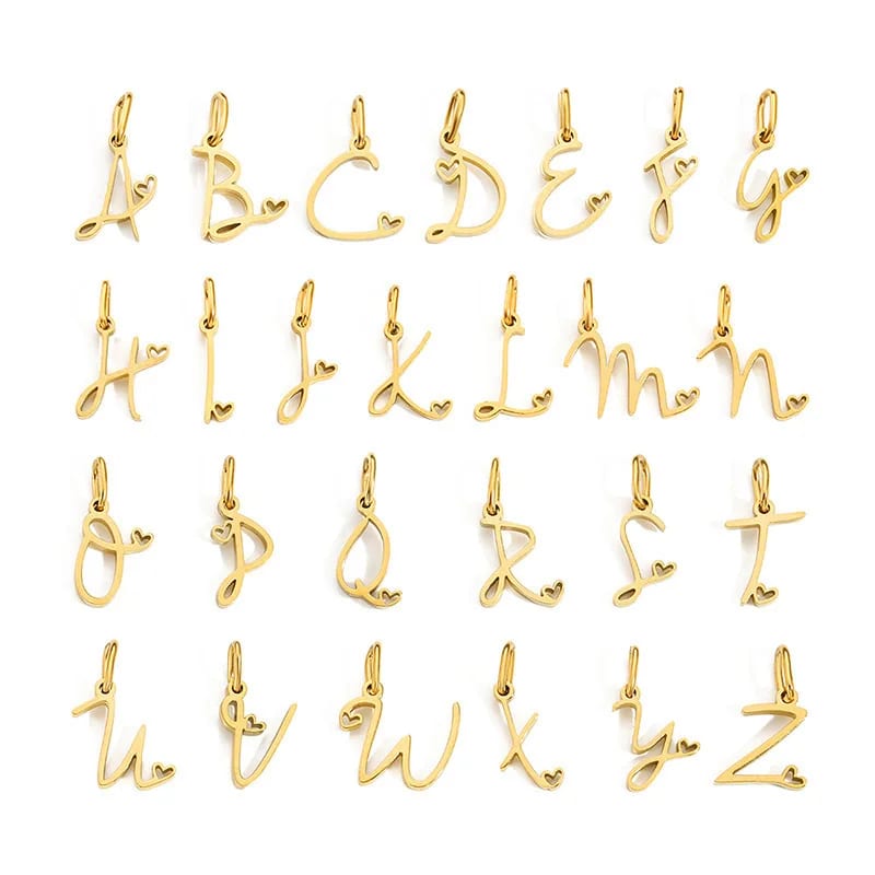 Personalized Gold Plated Stainless Steel 26 Heart Letter Alphabet Pendant A-z Initial Charm Pendant For Diy Jewelry Making Openwork Beads&Charms