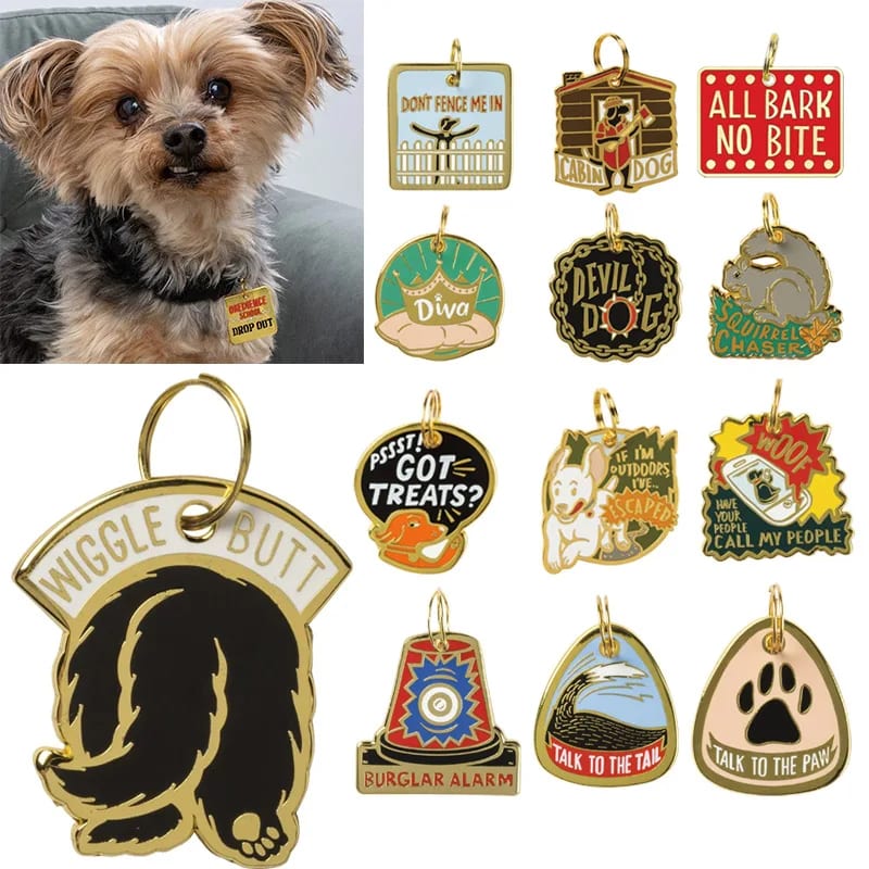 Custom Wholesale Stainless Steel Pet Jewelry Charm Tags Geometric Design With Enamel Id Tags For Cat Dog Collars Openwork Beads&Charms