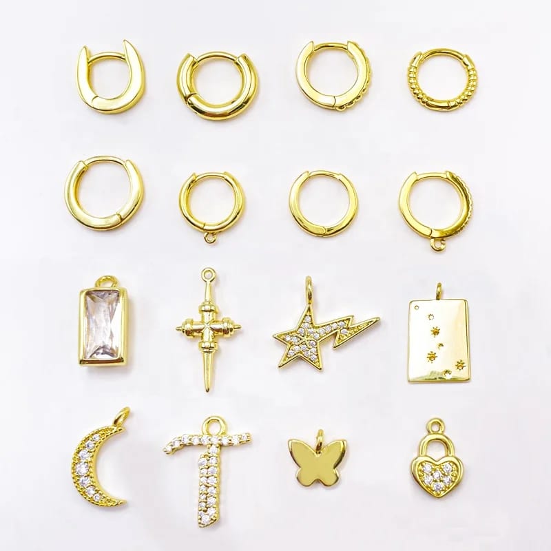 Customize Charms Earring Factory Cz Stone Moon Heart Butterfly Custom Charms For Earrings Making Supplier Openwork Beads&Charms
