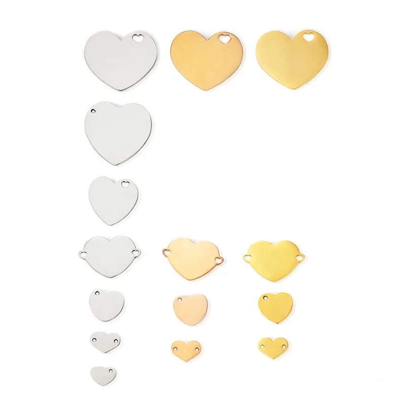 Hot Sell Stainless Steel Charms Customize Sizes Gold Plated Heart Pendant Charm For Key Chain And Jewelry Making Openwork Beads&Charms