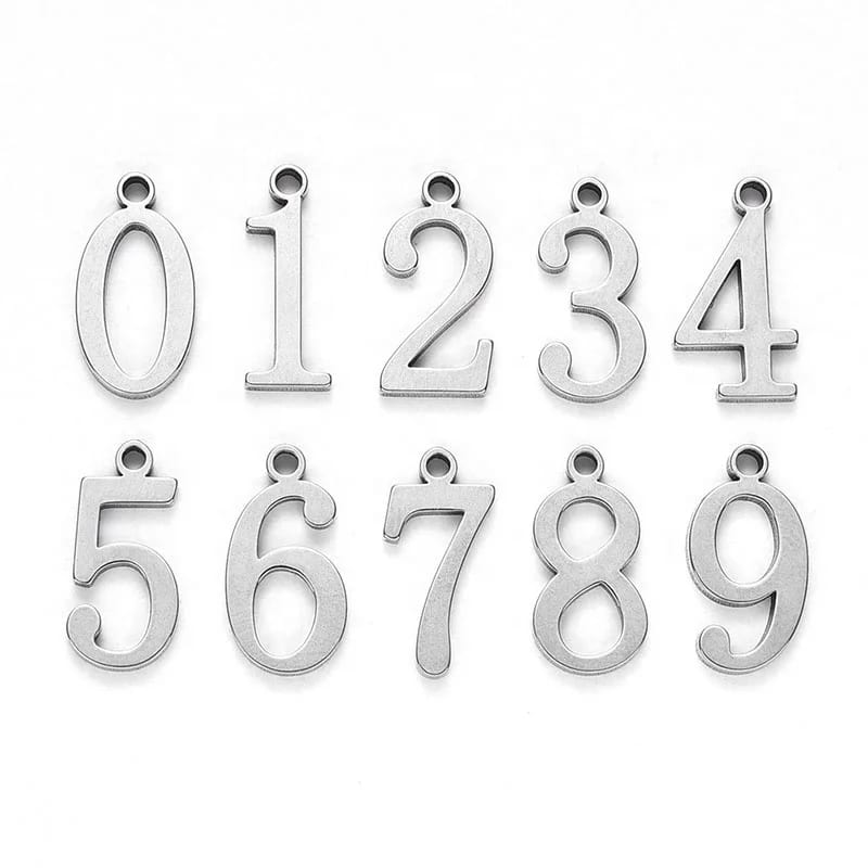 Stainless Steel Non Tarnish Charms Customize Gold Plated Silver Color Number Charm For Jewelry Making Supplier Openwork Beads&Charms