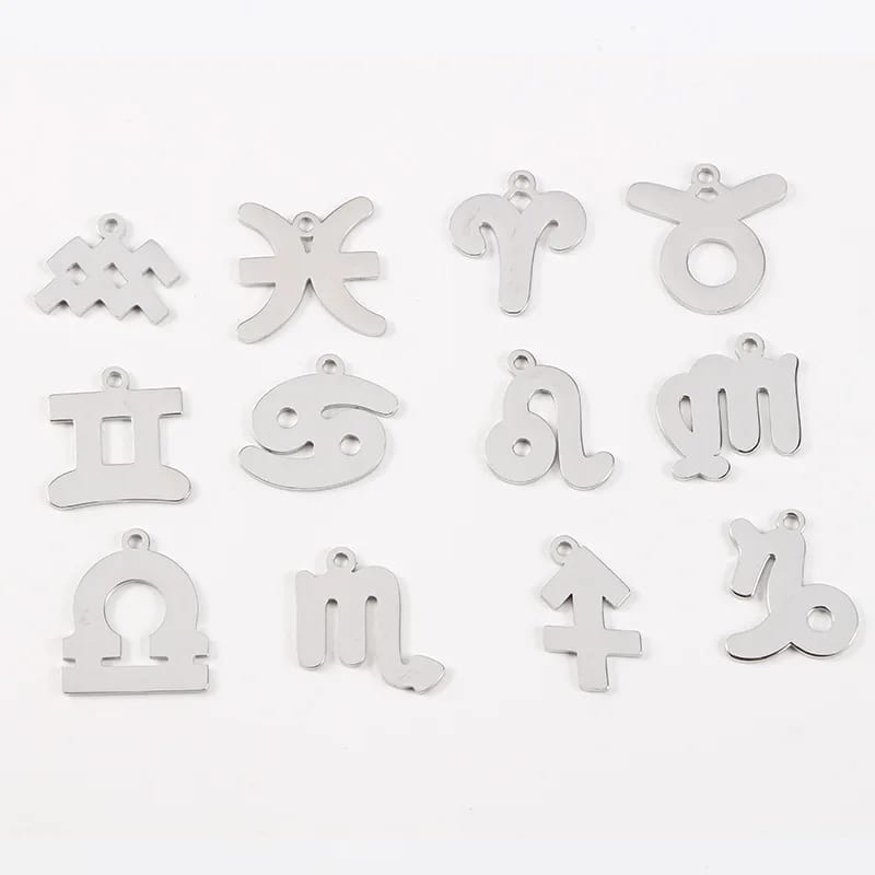 SXS JEWELRY Stainless Steel High Polishing Custom Twelve Zodiac Pendant Charm Jewelry Openwork Beads&Charms