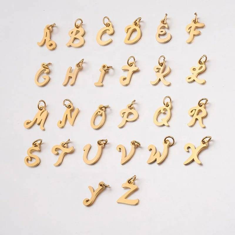 Customize Jewelry Factory High Quality Stainless Steel Gold Plated Letter Charms For Jewelry Making Openwork Beads&Charms