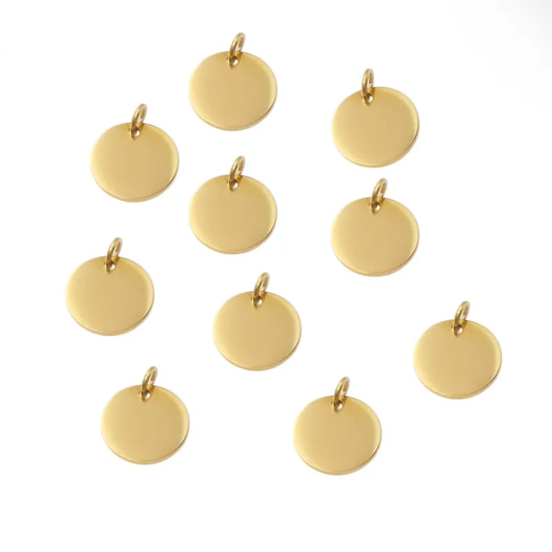 Custom Engraved Logo Blanks Charm Jewelry Round Charm Stainless Steel Gold Plated Pendant Charms For Necklace Making Openwork Beads&Charms
