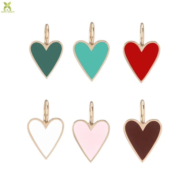 Custom Wholesale Enamel Heart Pendant Jewelry Gold Plated Enamel Heart Charms Openwork Beads&Charms