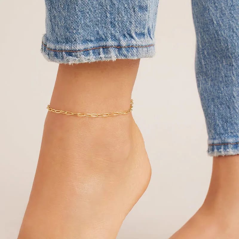 Best Selling Summer Jewelry 18k Gold Plated Brass Link Anklet For Women Girls Body Jewelry