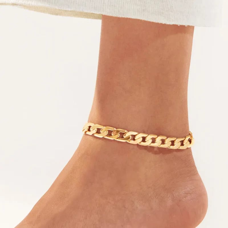 Trendy Henry Anklet Gold Plated Flat Curb Chain Links Anklet For Women Factory Wholesale Body Jewelry
