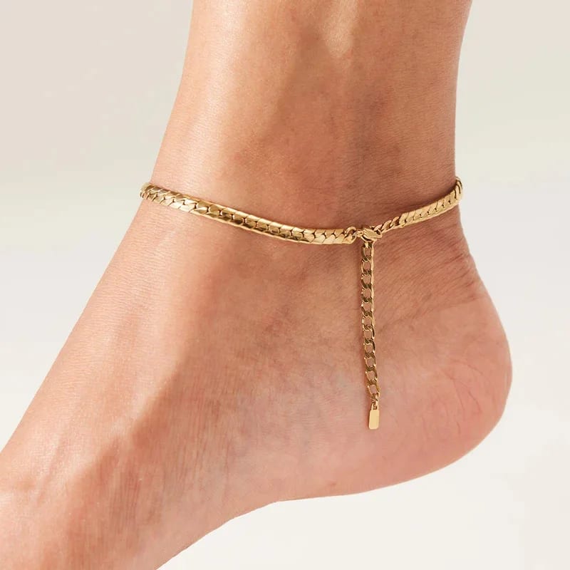 Best Selling 18k Gold Plated Herringbone Snake Chain Anklet Stainless Steel Foot Anklet Jewelry Body Jewelry