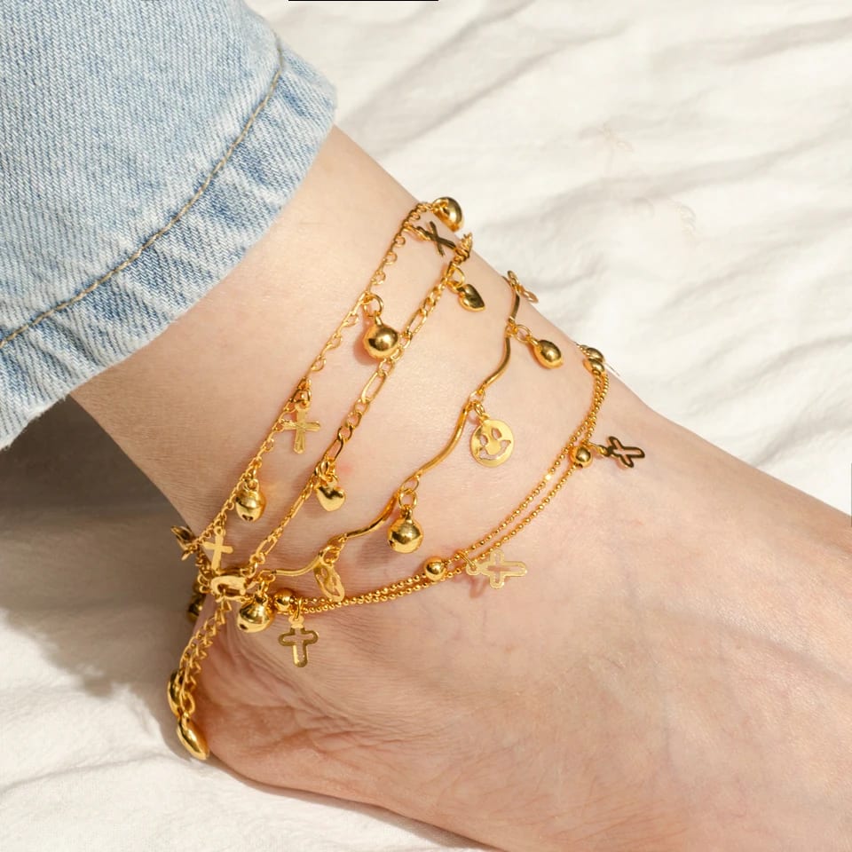 Wholesale Fashion Anklets Foot Jewelry Ankle Bracelet Dainty Double Layer Gold Plated Women Anklet Body Jewelry