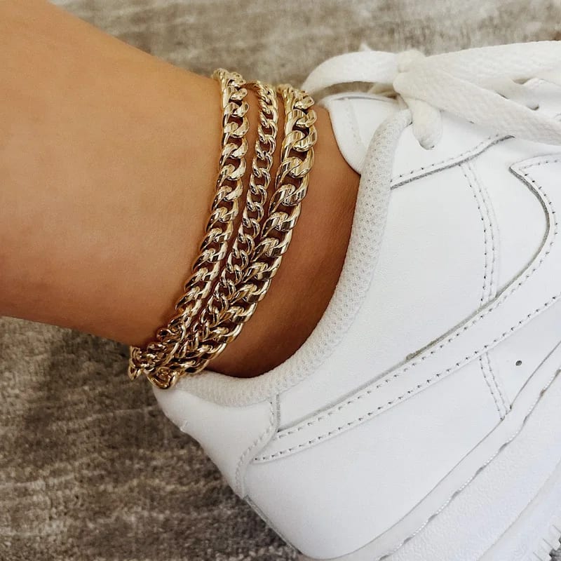 Summer Waterproof Jewelry 18k Gold Plated Stainless Steel Miami Cuban Link Chain Anklet For Women Non Tarnish Body Jewelry