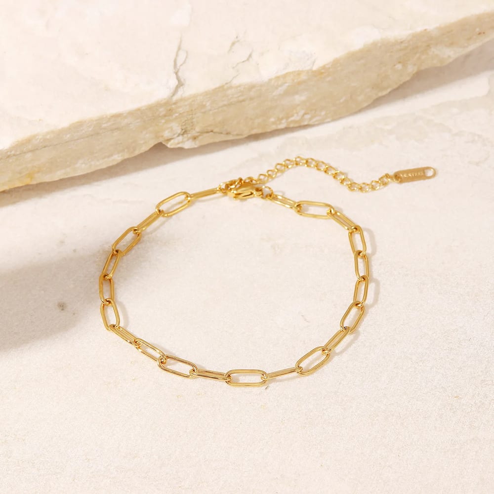 18k Gold Plated Stainless Steel Paperclip Link Chain Dainty Anklets For Women Non Tarnish Body Jewelry