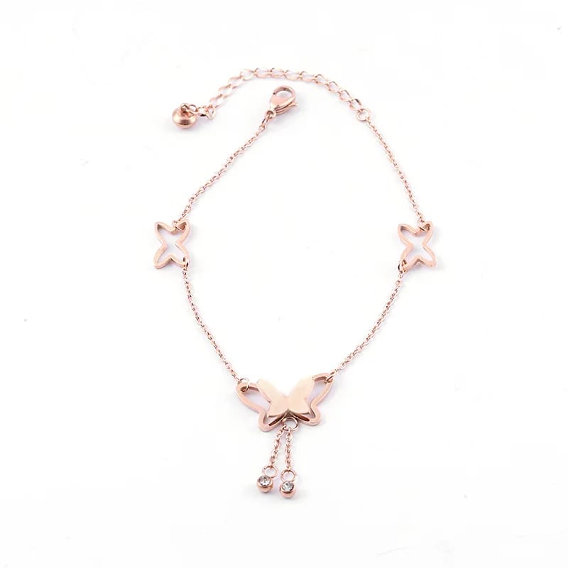 Wholesale 18k Real Gold Plated Butterfly Charm Anklets Bracelet For Women Stainless Steel Jewelry Body Jewelry